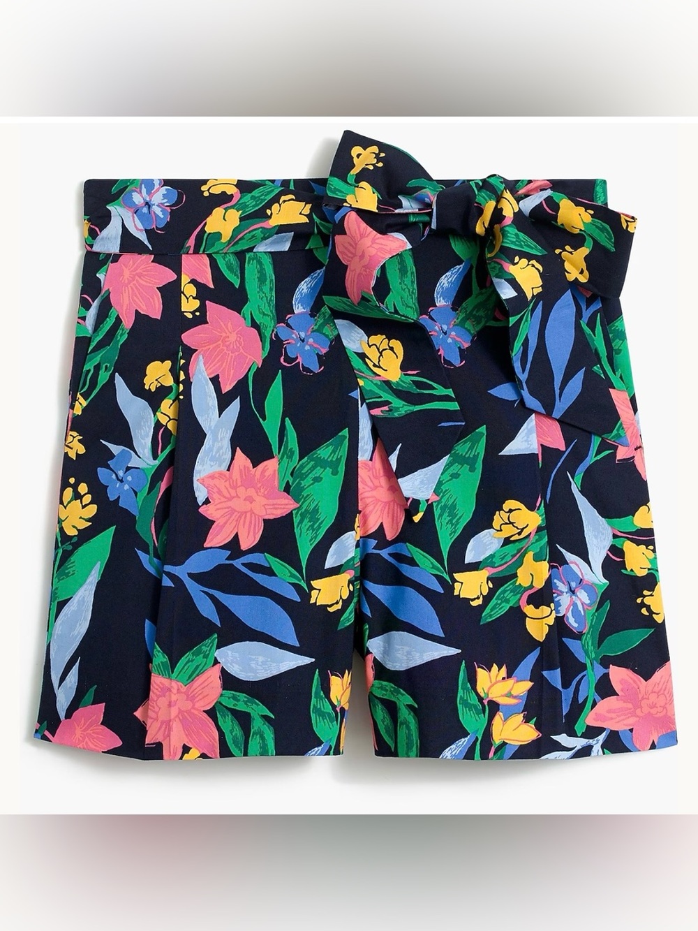 J. Crew Navy Floral Tie-waist Cotton Poplin Shorts